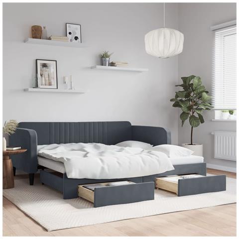 Divano Letto Estraibile Cassetti Grigio Scuro 90x190cm Velluto - Foto 1