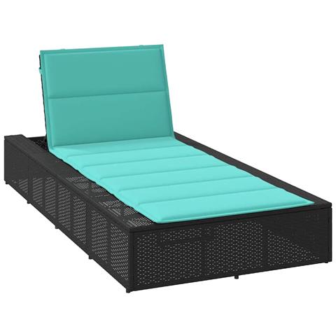 Lettino Prendisole Con Cuscino Galleggiante Nero In Polyrattan - Foto 1