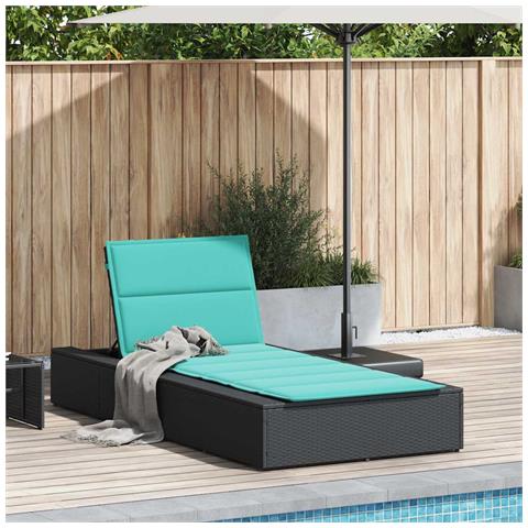 Lettino Prendisole Con Cuscino Galleggiante Nero In Polyrattan - Foto 2