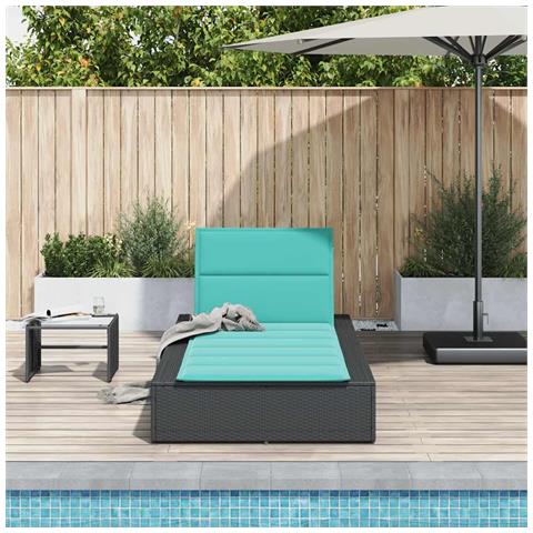 Lettino Prendisole Con Cuscino Galleggiante Nero In Polyrattan - Foto 3