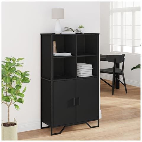 Credenza Nera 79,5x35,5x137,5 Cm In Truciolato - Foto 3