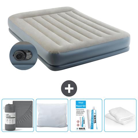 Set Materassino Gonfiabile - 203x152x30 Cm - Grigio - Include Accessori Coordinati - Foto 1