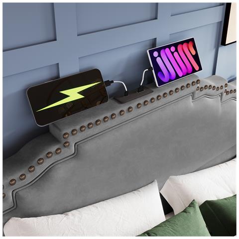 Letto Imbottito 180×200, Letto Matrimoniale Con 4 Cassetti, Letto Contenitore E Letto Per Ragazzi , Grigio - Foto 4