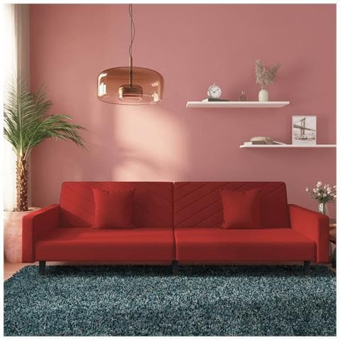 Divano Letto a 2 Posti con 2 Cuscini Rosso Vino in Velluto - Foto 2