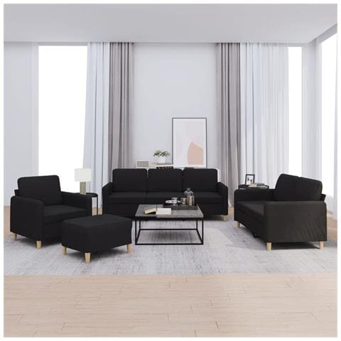 Set di Divani 4 pz con Cuscini Nero in Tessuto - Foto 2