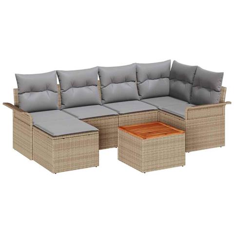 Set Divano da Giardino 7 Pezzi con Cuscini Beige Polyrattan Acacia - Foto 1