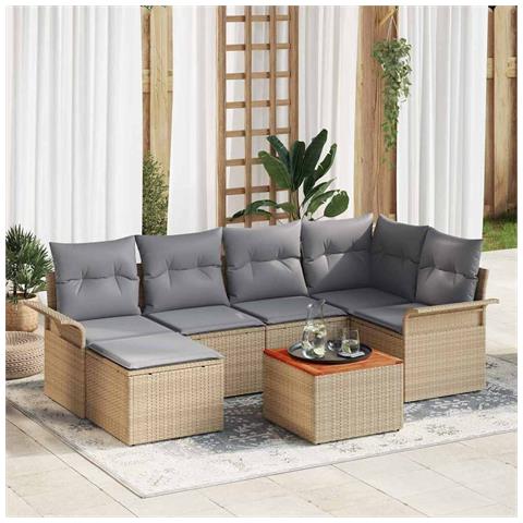 Set Divano da Giardino 7 Pezzi con Cuscini Beige Polyrattan Acacia - Foto 2