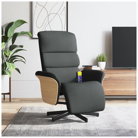 Poltrona Reclinabile Massaggio Poggiapiedi Grigio Scuro Tessuto - Foto 2