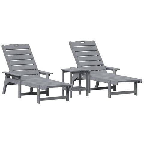 Set Lounge da Giardino 3 Pezzi  Grigio Chiaro HDPE, Lettino da Sole  Grigio Chiaro 53x162x98.5 cm HDPE, Tavolo Laterale Adirondack  Grigio Chiaro 38x38x45 cm HDPE - Foto 1