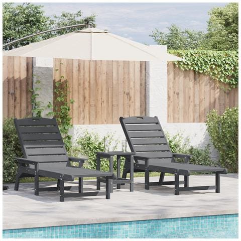 Set Lounge da Giardino 3 Pezzi  Grigio Chiaro HDPE, Lettino da Sole  Grigio Chiaro 53x162x98.5 cm HDPE, Tavolo Laterale Adirondack  Grigio Chiaro 38x38x45 cm HDPE - Foto 2