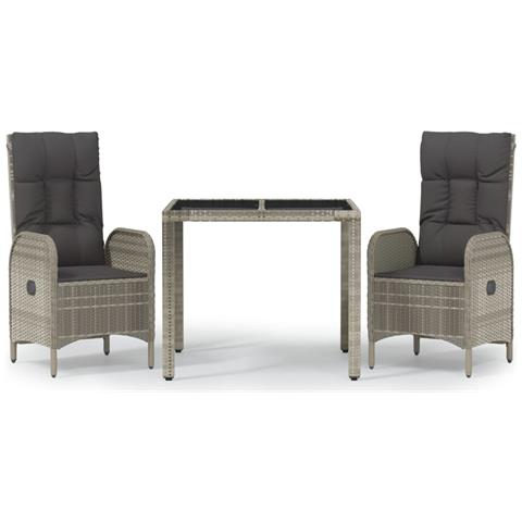 Set da Pranzo da Giardino 3 pz con Cuscini in Polyrattan Grigio - Foto 1