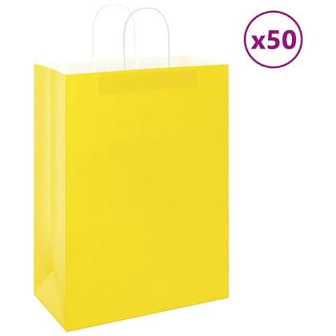 Sacchetti di Carta 50 pz con Manici Gialli 32x17x44 cm - Foto 1