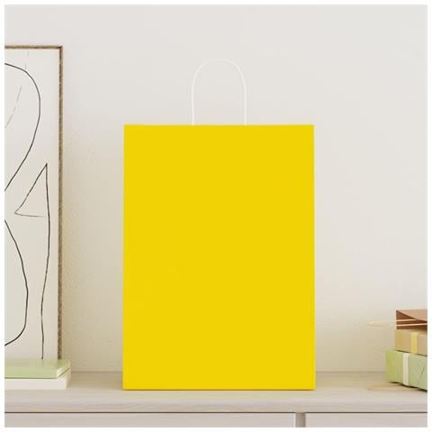Sacchetti di Carta 50 pz con Manici Gialli 32x17x44 cm - Foto 2