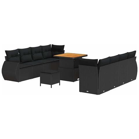Set Divano da Giardino 11 pcs Nero Poly Rattan - Foto 1