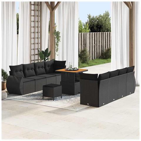 Set Divano da Giardino 11 pcs Nero Poly Rattan - Foto 2