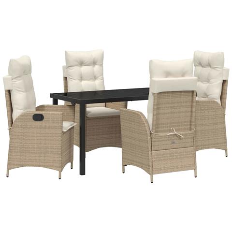 Set da Pranzo per Giardino 5 pcs Beige polyrattan - Foto 1