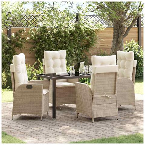 Set da Pranzo per Giardino 5 pcs Beige polyrattan - Foto 2