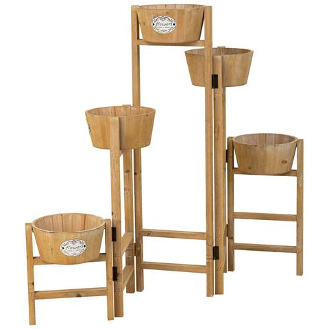 Supporto Con 5 Cesti In Legno Marrone 124x20x90,5h - Foto 1