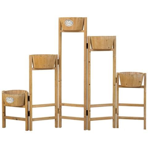 Supporto Con 5 Cesti In Legno Marrone 124x20x90,5h - Foto 2