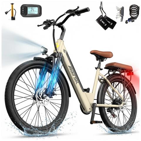 Bicicletta Elettrica 26 Pollici E-bike 250w Batteria Rimovibile 36v10ah Autononomia 30-60km Con Ripiani S600-beige - Foto 1