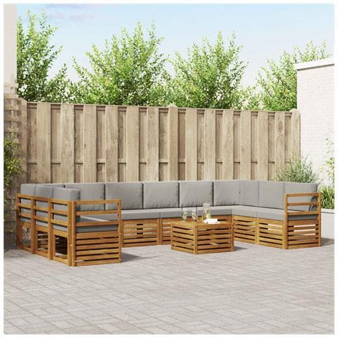 Set divani con cuscino 11 pcs Grigio Naturale e Chiaro - Foto 2