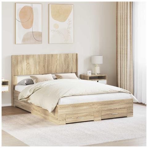 Struttura del letto con stoccaggio e testata Rovere Sonoma - Foto 2