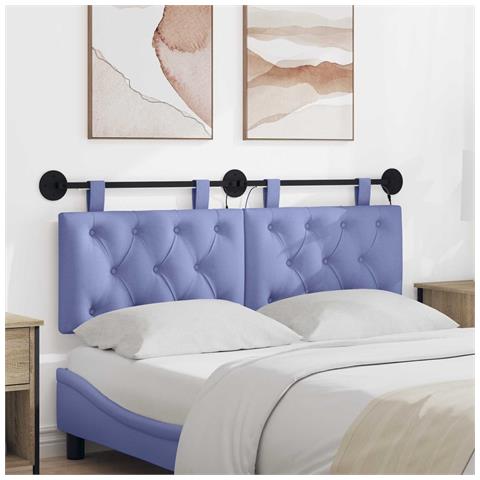 Testiera sospesa Con luce LED Blu jeans Tessuto - Foto 2