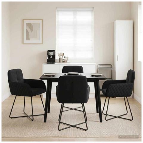 Sedie da pranzo 4 pcs Velluto (V) Nero 59 x 56,5 x 86 cm - Foto 2