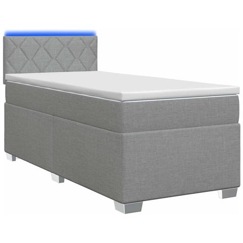 Letto con Box Spring, Materasso e LED Grigio Chiaro 90 x 200 cm - Foto 1
