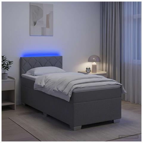 Letto con Box Spring, Materasso e LED Grigio Chiaro 90 x 200 cm - Foto 2