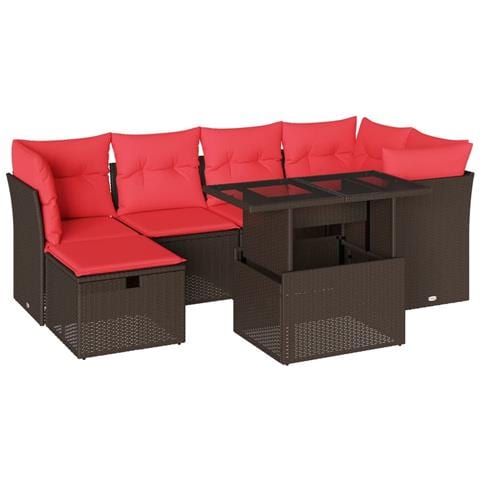 Set Divani da Giardino 7 pz con Cuscini Marrone in Polyrattan - Foto 1