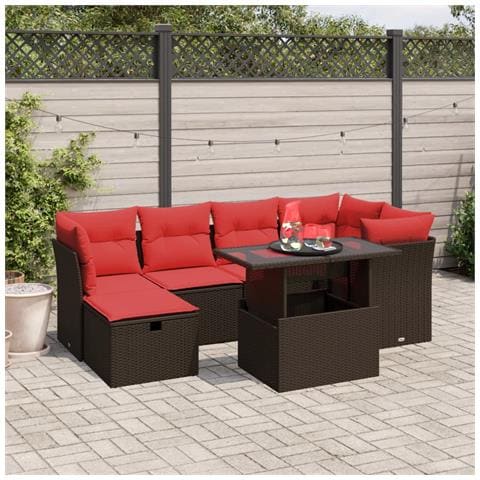 Set Divani da Giardino 7 pz con Cuscini Marrone in Polyrattan - Foto 2