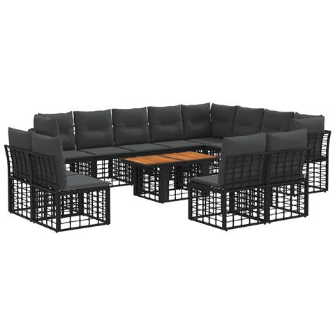 Set Divano da Giardino 13 pz Nero e Grigio scuro polyrattan - Foto 1
