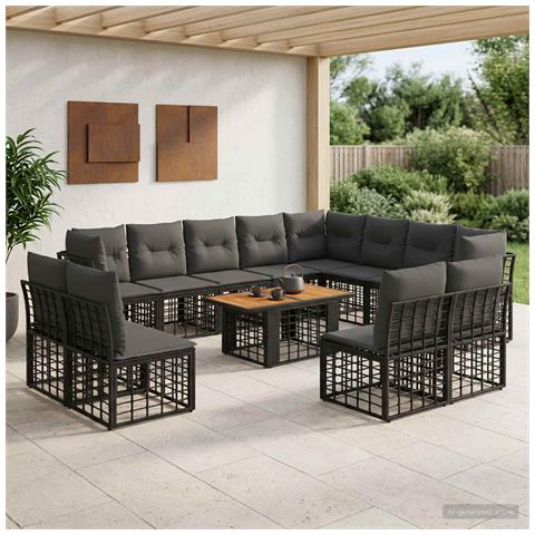 Set Divano da Giardino 13 pz Nero e Grigio scuro polyrattan - Foto 9
