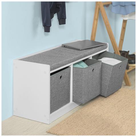Panca Scarpiera Cassapanca Da Interno Mobile Bagno Con 3 Cesti Bianco E Grigio L102*p32*a45cm Fsr65-dg - Foto 15
