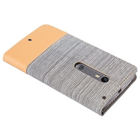 Custodia Compatibile Con Motorola Moto X Style In Grigio Chiaro Marrone - Coperchio Protettiva Con Chiusura Magnetica, Funzione Stand E Tasca Per Le Carte - Foto 2