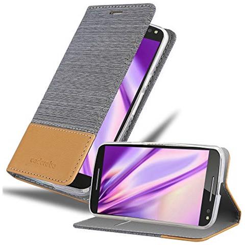 Custodia Compatibile Con Motorola Moto X Style In Grigio Chiaro Marrone - Coperchio Protettiva Con Chiusura Magnetica, Funzione Stand E Tasca Per Le Carte - Foto 1