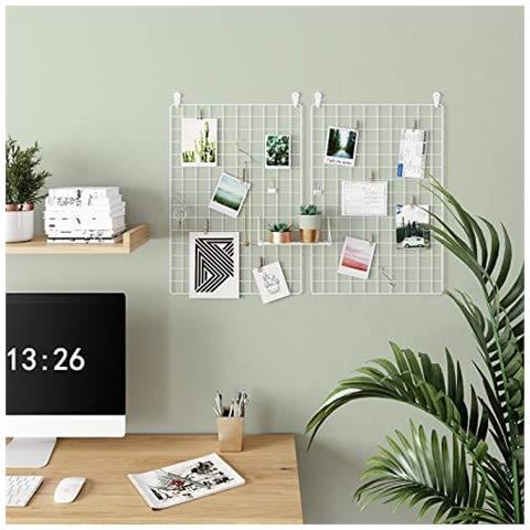 Pannelli Griglia Set Di 2 Display Photo Wall Metal Mesh Decorazione Della Parete Multifunzionale Hanging Quadro A Parete Fai Da Te Dellesposizione Di Arte S Hook Clip Canapa Cavo Bianco Lpp02w - Foto 4