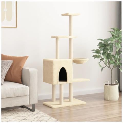Albero Per Gatti Con Tiragraffi In Sisal Crema 145 Cm - Foto 2