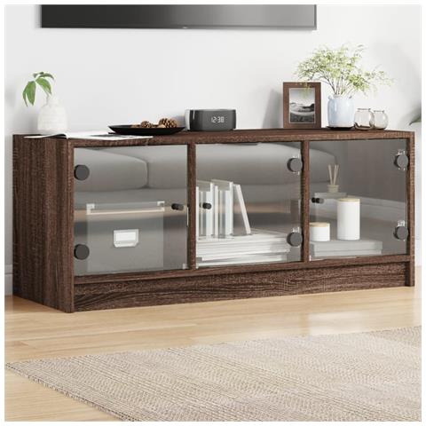 Mobile Porta Tv Con Ante In Vetro Rovere Marrone 102x37x42 Cm - Foto 1