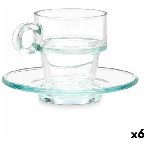 Tazza Con Piatto Trasparente Vetro 90 Ml (6 Unità) - Foto 1