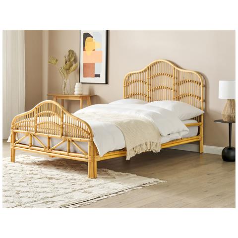Letto Matrimoniale Rattan Color Legno Chiaro 140 X 200 Cm Domeyrot - Foto 1