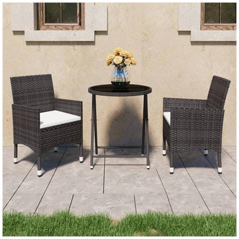 Set Bistrot Giardino 3 Pz Polyrattan E Vetro Temperato Marrone - Foto 1