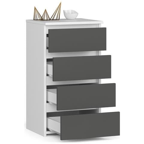 Cassettiera CL4, 4 cassetti, 40x35x74 cm, Colore Bianco e Grigio Grafite - Foto 2