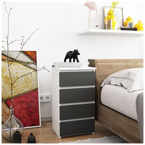 Cassettiera CL4, 4 cassetti, 40x35x74 cm, Colore Bianco e Grigio Grafite - Foto 5