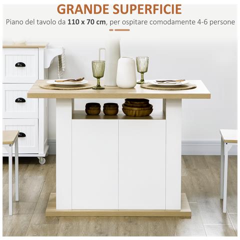 Isola Per Cucina 4-6 Persone Con Armadietti E Ripiani Aperti, In Truciolato, 110x70x75.5 Cm, Bianco E Color Legno - Foto 2