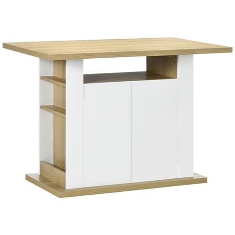 Isola Per Cucina 4-6 Persone Con Armadietti E Ripiani Aperti, In Truciolato, 110x70x75.5 Cm, Bianco E Color Legno - Foto 1