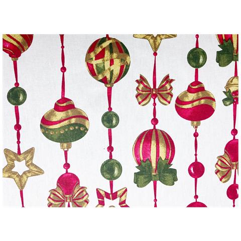 Tovaglia Natalizia Cucina Soggiorno In 100% Cotone Disegno Addobbi 140x360 Addobbi - Foto 2
