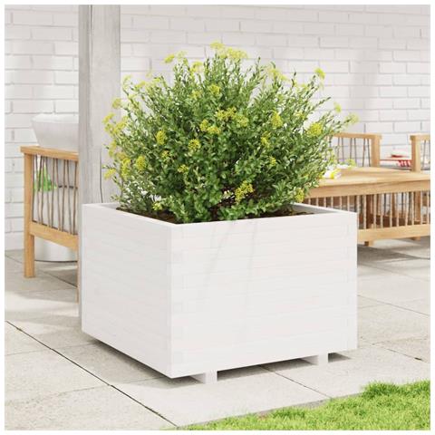 Fioriera Da Giardino Bianca 70x70x49,5cm Legno Massello Di Pino - Foto 3