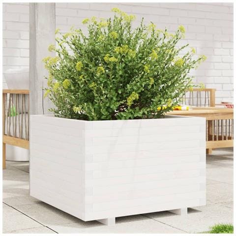 Fioriera Da Giardino Bianca 70x70x49,5cm Legno Massello Di Pino - Foto 1